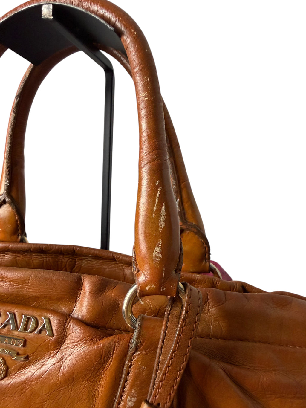 Sac Prada en cuir brillant orange