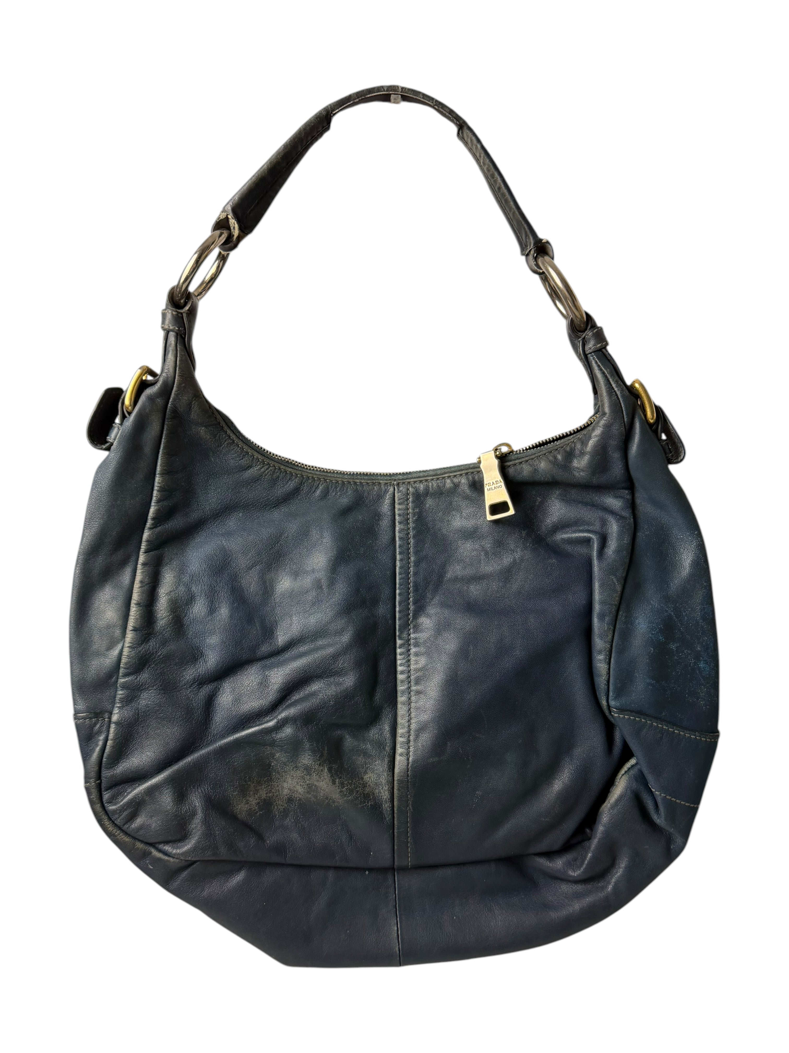 Sac Prada en cuir bleu brillant