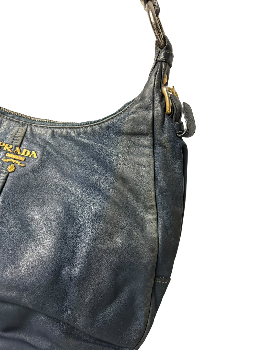 Sac Prada en cuir bleu brillant